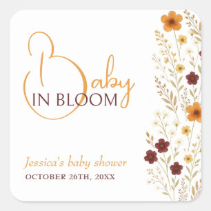 Baby in Bloom Autumn Wildflowers Baby Shower Square Sticker