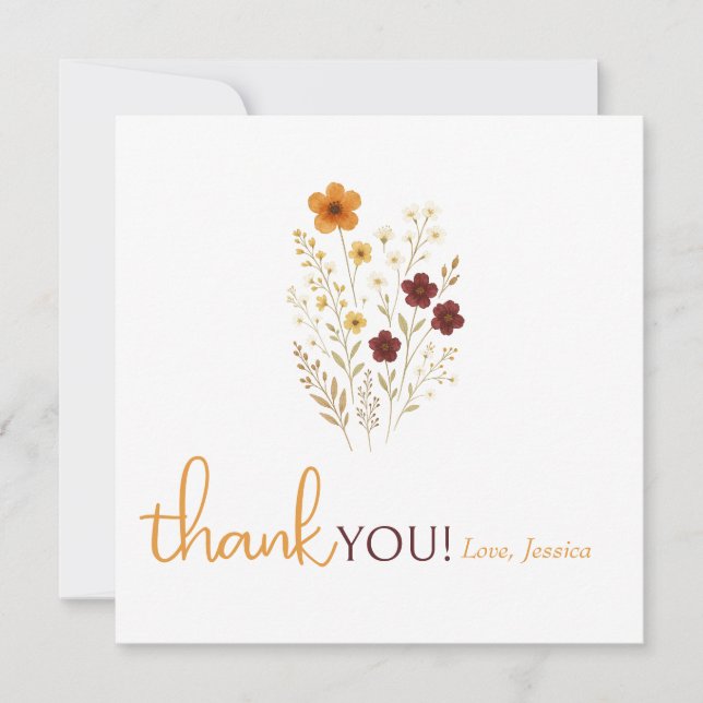 Baby in Bloom Autumn Wildflowers Baby Shower Thank You Card (Front)