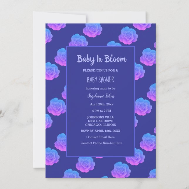 Baby In Bloom Baby Girl Boy Shower Blue Pink Cute Invitation (Front)
