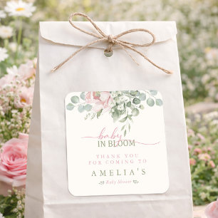 Baby in Bloom Baby Girl Shower Thank You Square Sticker