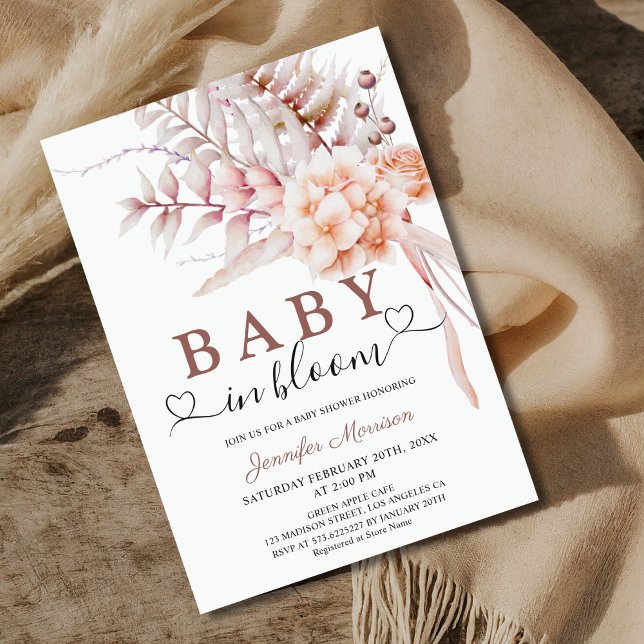 Baby In Bloom Baby Shower Beige Spring Floral  Invitation (Creator Uploaded)