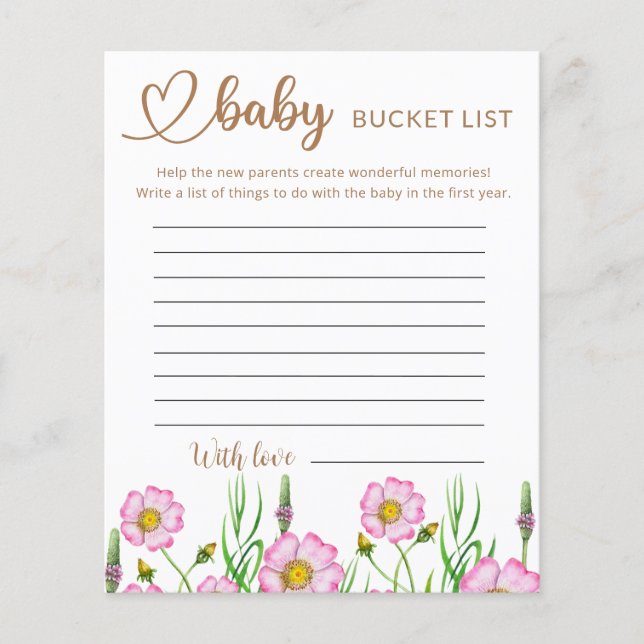 Baby in bloom baby shower bucket list  (Front)
