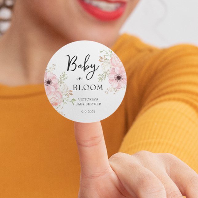 Baby in Bloom Baby Shower Classic Round Sticker (Creator Uploaded)