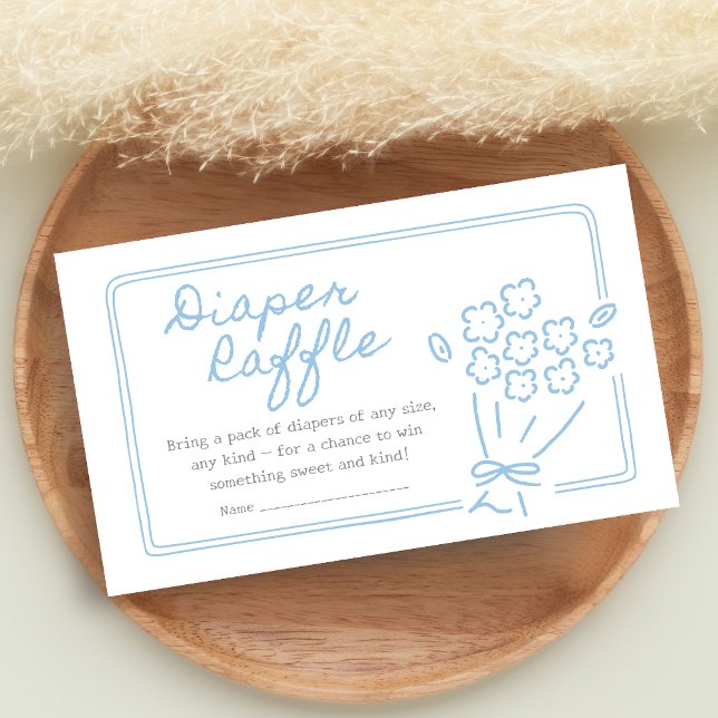 Baby In Bloom Baby Shower Enclosure Card (Blue Hand Drawn Baby in Bloom Baby Shower Diaper Raffle)