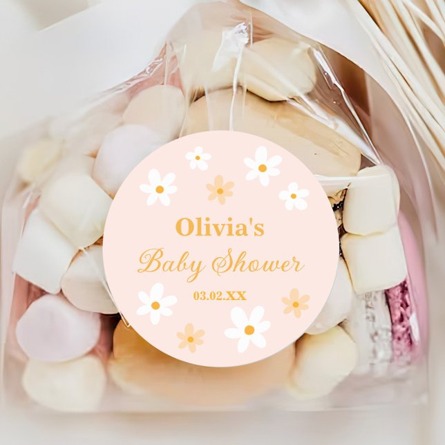 Baby In Bloom Baby Shower Favour Classic Round Sticker (Creator Uploaded)