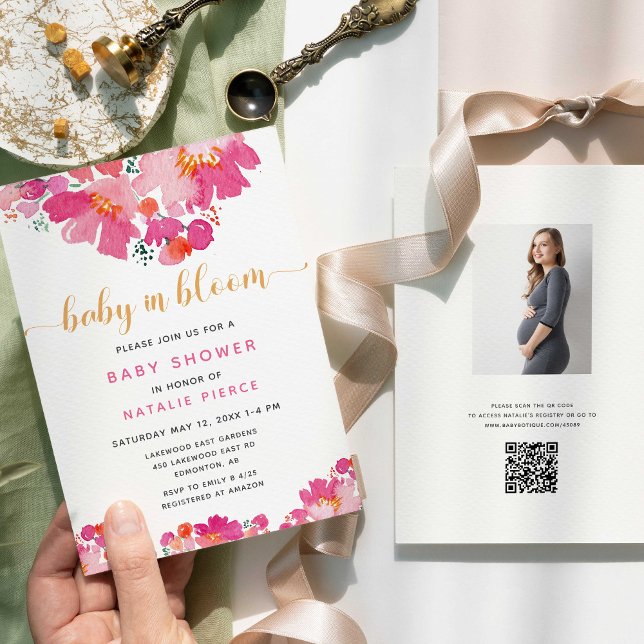 Baby in Bloom Baby Shower Floral QR Code Registry Invitation (Creator Uploaded)