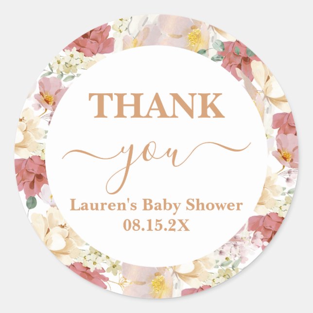 Baby in Bloom Baby Shower Girl Classic Round Sticker (Front)