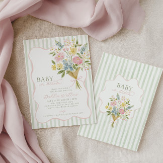 Baby in Bloom Baby Shower Green Pink Floral Invitation