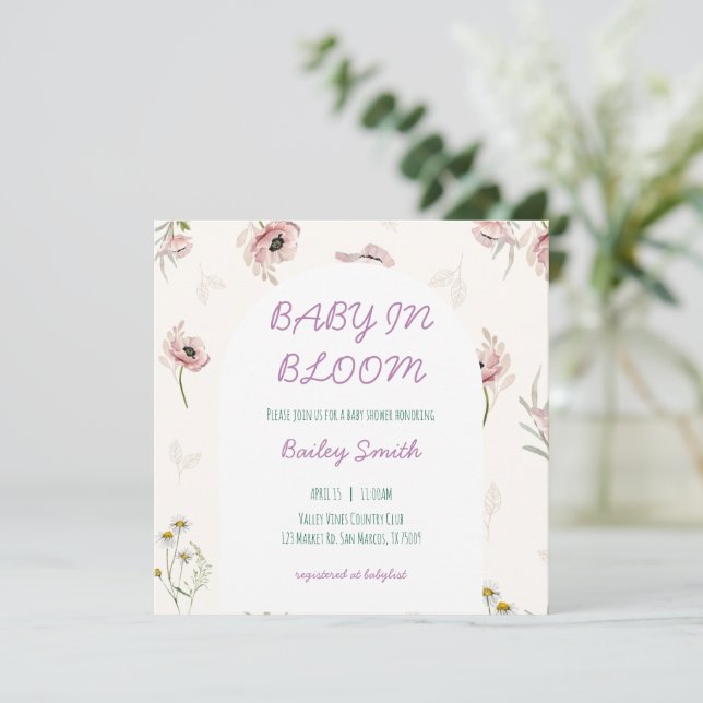 baby in bloom baby shower invitation (Standing Front)