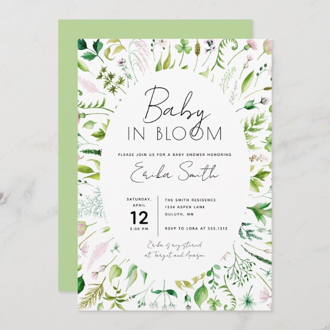 Baby in Bloom Baby Shower Invitation (Front/Back)