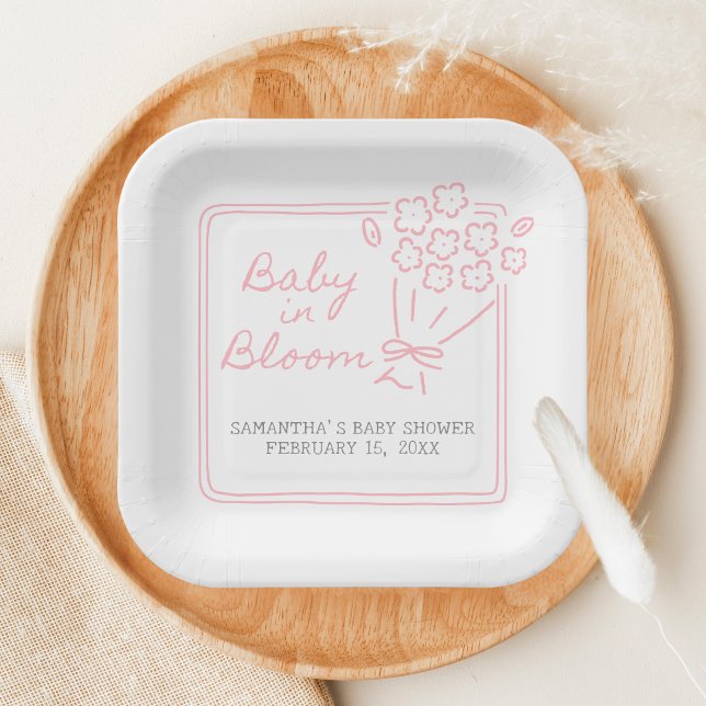 Baby In Bloom Baby Shower Paper Plate (Hand Drawn Baby in Bloom Baby Shower Paper Plate)
