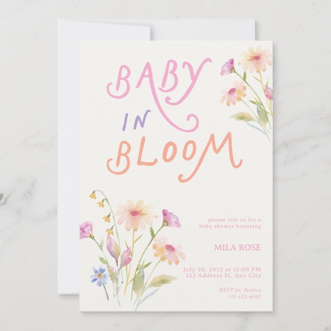 Baby in Bloom Baby Shower Pink Invitation (Front)