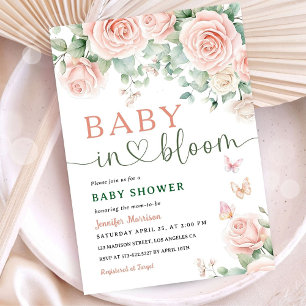 Baby in Bloom Baby Shower Pink Roses Girl Floral Invitation