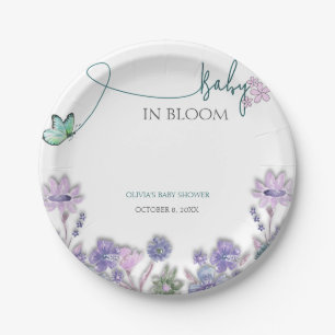 Baby In Bloom Baby Shower Purple Floral  Paper Plate