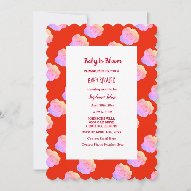 Baby In Bloom Baby Shower Red Pink Colourful Boho Invitation (Front)