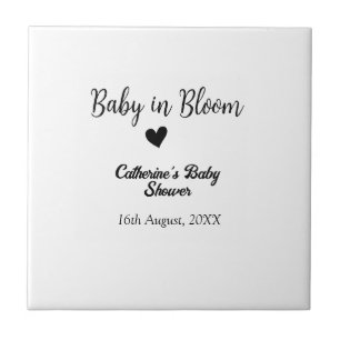 Baby in bloom baby shower simple black heart date ceramic tile
