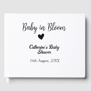 Baby in bloom baby shower simple black heart date guest book