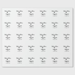 Baby in bloom baby shower simple black heart date wrapping paper