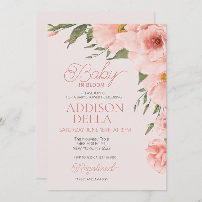 Baby In Bloom Baby Shower Spring summer floral Invitation (Front/Back)