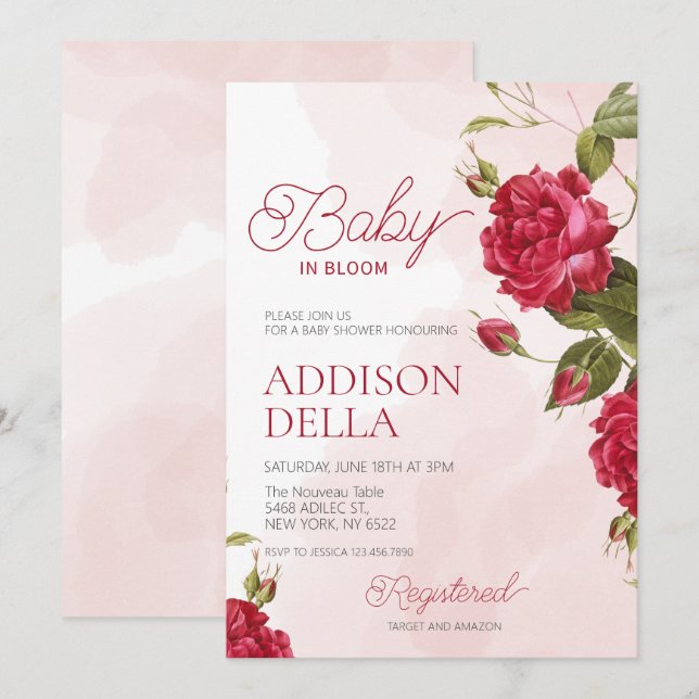 Baby In Bloom Baby Shower Spring summer floral Invitation (Front/Back)