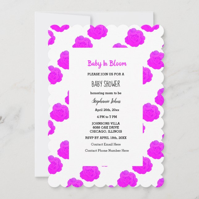 Baby In Bloom Baby Shower Violet Magenta Floral Invitation (Front)
