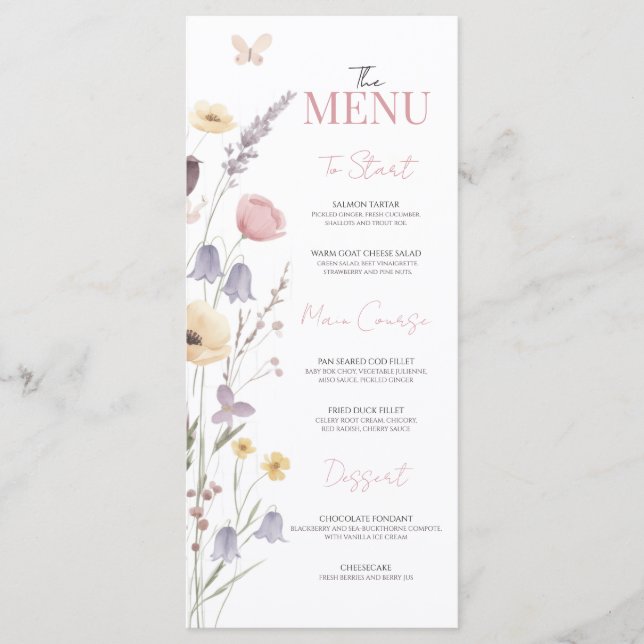 Baby in Bloom Baby Shower Wildflowers Menu (Front)