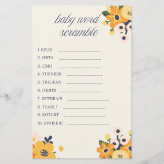 Baby in Bloom Baby Shower Word Scramble Game