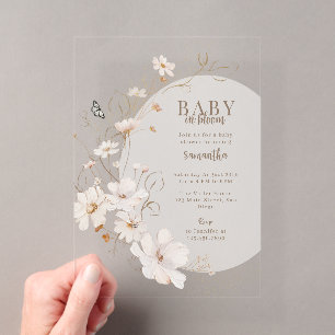 Baby In Bloom Baige Watercolor Baby Shower Acrylic Invitations