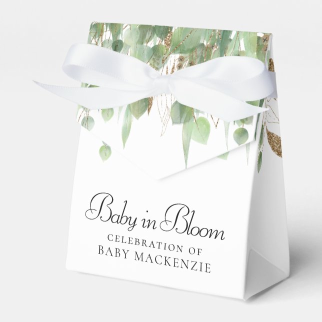 Baby In Bloom | Balloon and Eucalyptus Baby Shower Favour Box (Front Side)