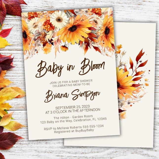 Baby in Bloom Beige Fall Floral Baby Shower Invitation (Creator Uploaded)