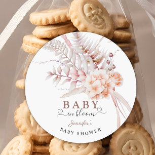Baby in Bloom   Beige Spring Floral Baby Shower Classic Round Sticker