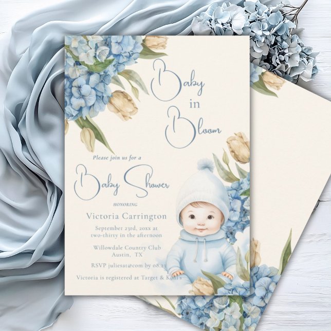 Baby in Bloom Blue Baby Boy Invitation (Creator Uploaded)