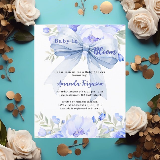 Baby in bloom blue bow boy Baby Shower invitation (Creator Uploaded)