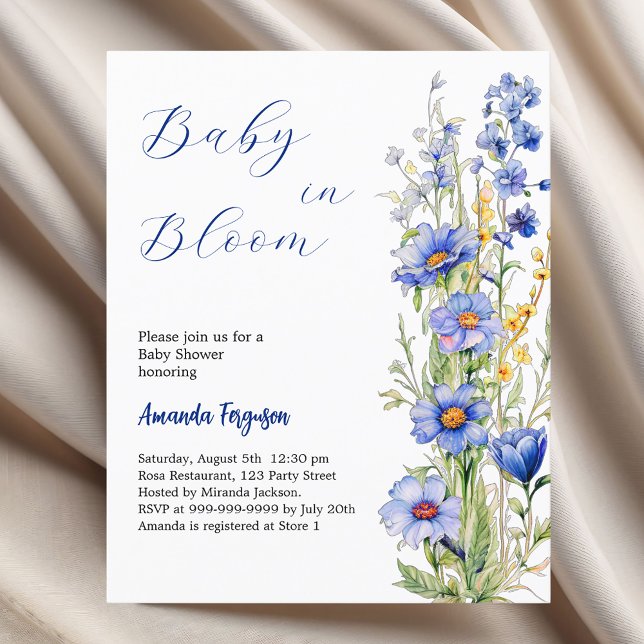 Baby in bloom blue boy Baby Shower invitation (Creator Uploaded)