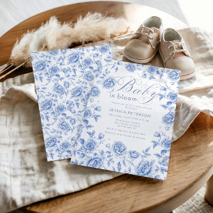 Baby In Bloom Blue Chinoiserie Baby Shower  Invitation
