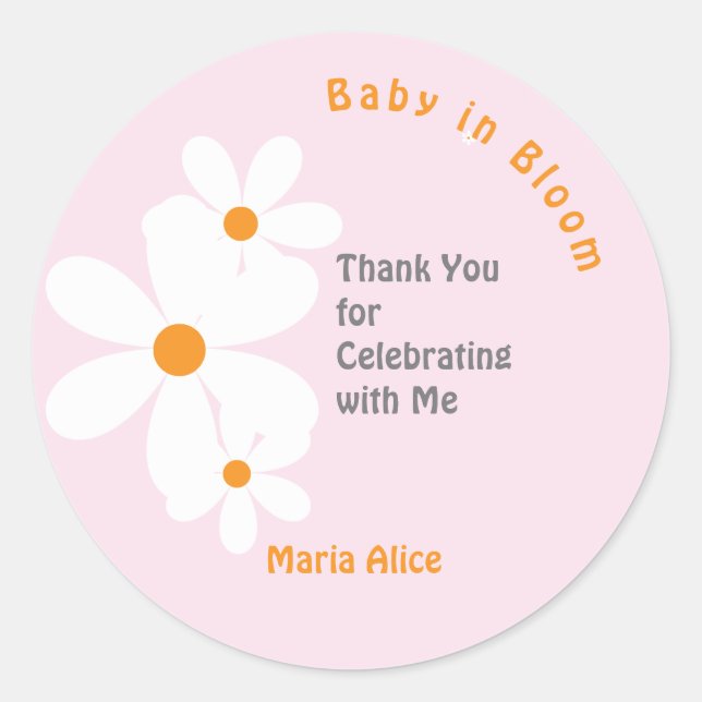 Baby in Bloom Blue Daisy Baby Shower Classic Round Sticker (Front)