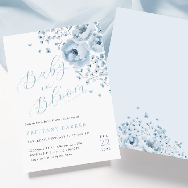 Baby in Bloom Blue Floral Baby Shower Invitation (Creator Uploaded)