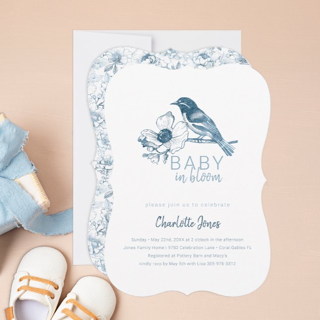 Baby in Bloom Blue Floral Baby Shower Invite (Baby in Bloom Chinoiserie Baby Shower Invitation)