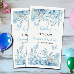 Baby in Bloom Blue Floral Baby Shower Napkin