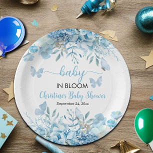 Baby in Bloom Blue Floral Baby Shower Paper Plate