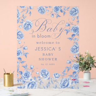 Baby In Bloom Blue Floral Baby Shower Welcome Acrylic Sign