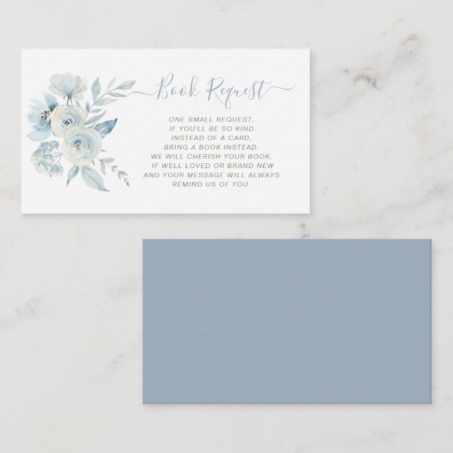 baby in bloom blue floral book request card (Front/Back)