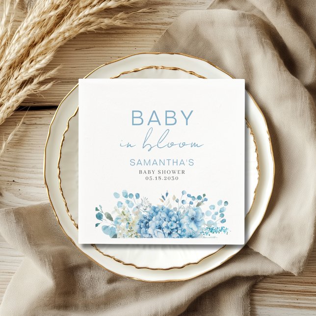 Baby In Bloom Blue Floral Boy Baby Shower  Napkin (Creator Uploaded)