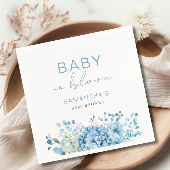 Baby In Bloom Blue Floral Boy Baby Shower  Napkin (Creator Uploaded)