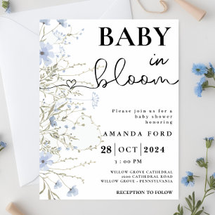 Baby in Bloom blue Floral Spring Summer Shower Invitation