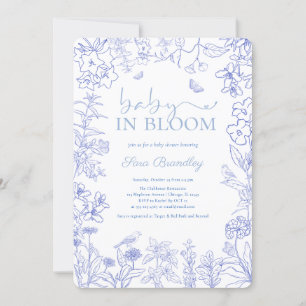 Baby In Bloom Blue Garden Chinoiserie Baby shower  Invitation