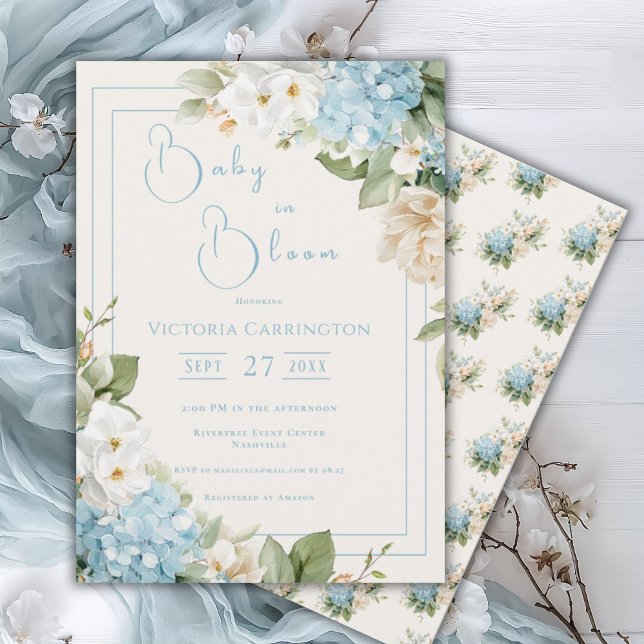 Baby in Bloom Blue Hydrangea Shower Invitation (Creator Uploaded)