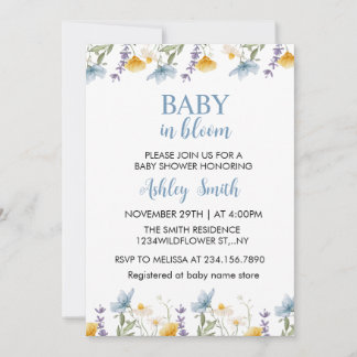 Baby in Bloom Blue Wildflower Baby Shower Invitation