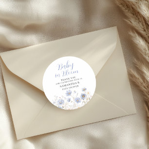 Baby In Bloom Blue Wildflower Boy Baby Shower Classic Round Sticker