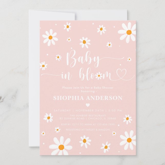 Baby In Bloom Blush Boho Daisy Floral Girl Shower Invitation (Front)